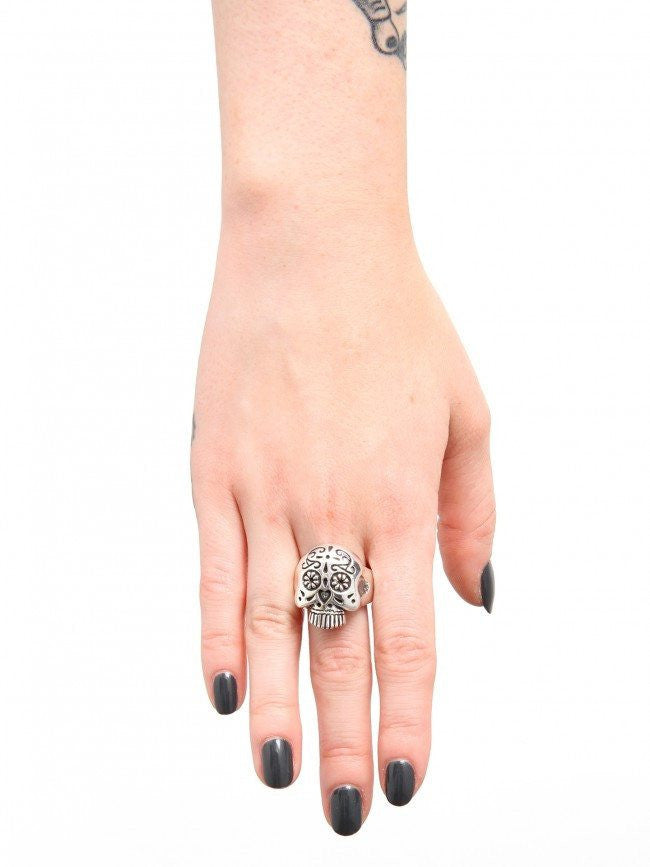&quot;Sugar Skull&quot; Ring by Femme Metale (Sterling Silver) - InkedShop - 2