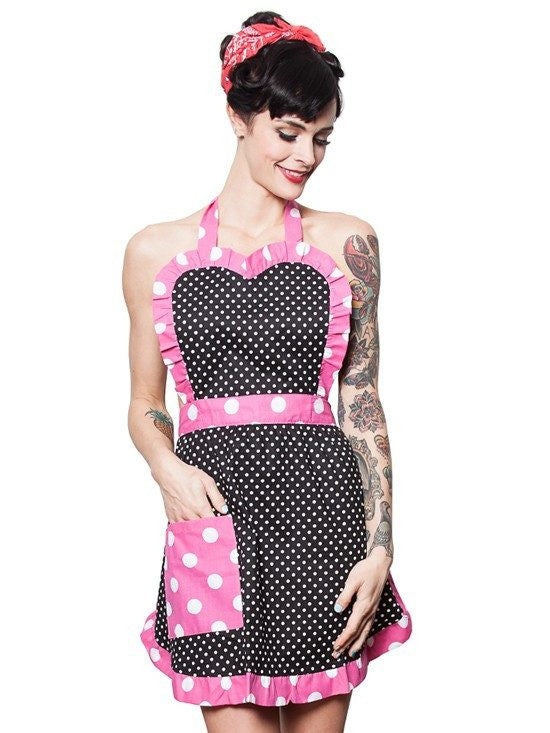 Black and White with Pink and Polka Dots Apron