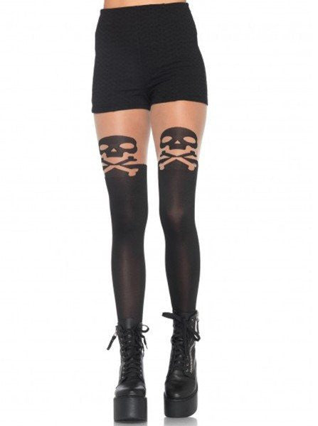 Women&#39;s &quot;Skull &amp; Crossbones&quot; Pantyhose by Leg Avenue (Black) - www.inkedshop.com