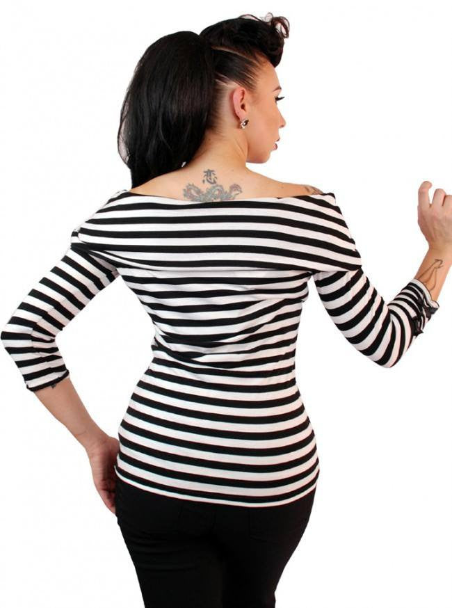 Women&#39;s &quot;Big Collar&quot; Bow Top by Pinky Pinups (Black/White) - www.inkedshop.com