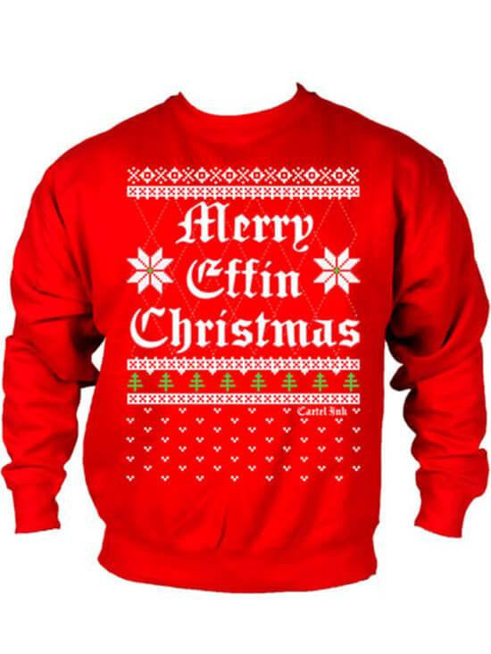 Men&#39;s &quot;Merry Effin Chistmas&quot; Ugly Sweater Crew Neck by Cartel Ink (Red) - www.inkedshop.com