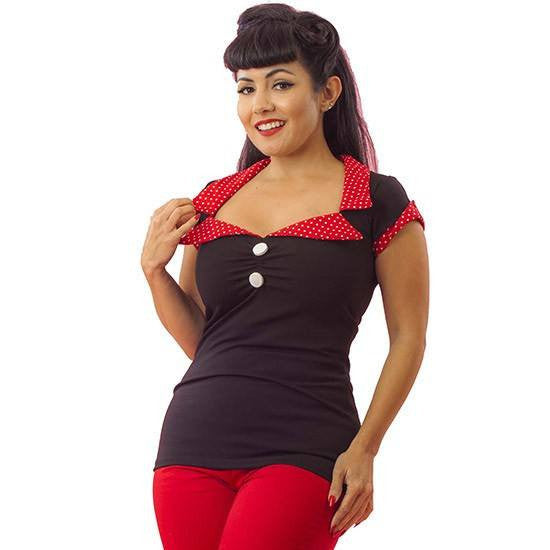 Women&#39;s &quot;Dot&quot; Tailored Top by Pinky Pinups (Black) - www.inkedshop.com
