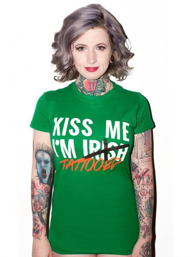 Women&#39;s &quot;Kiss Me I&#39;m Tattooed&quot; Tee By Inked (Green) - InkedShop - 1