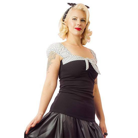 Women&#39;s &quot;Puff&quot; Sleeve Top by Pinky Pinups (Black/White) - www.inkedshop.com