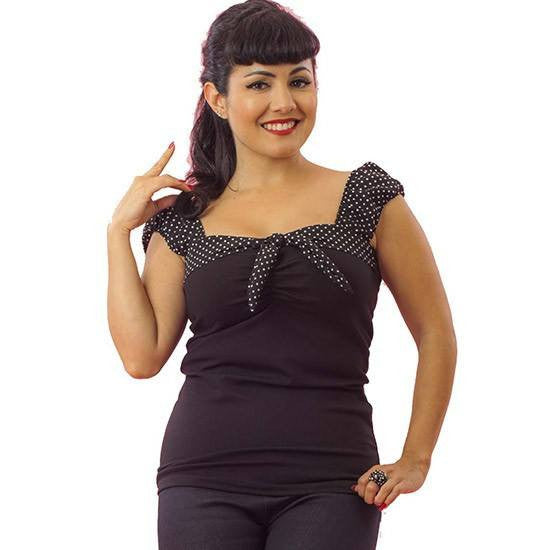 Women&#39;s &quot;White Dot&quot; Puff Sleeve by Pinky Pinups (Black) - www.inkedshop.com