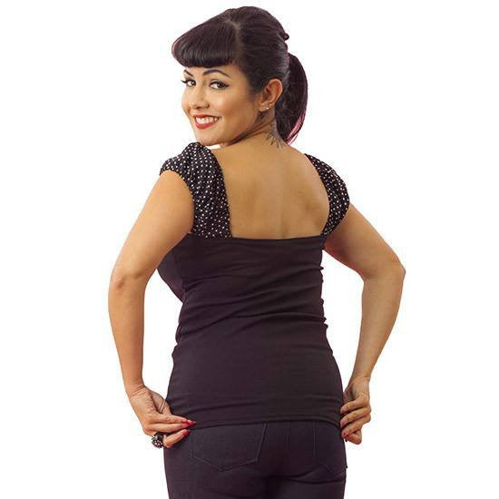 Women&#39;s &quot;White Dot&quot; Puff Sleeve by Pinky Pinups (Black) - www.inkedshop.com