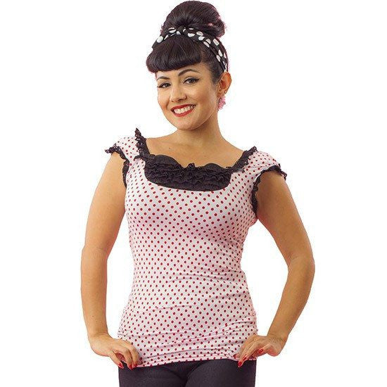 Women&#39;s &quot;Red Dot&quot; French Top by Pinky Pinups (White) - www.inkedshop.com