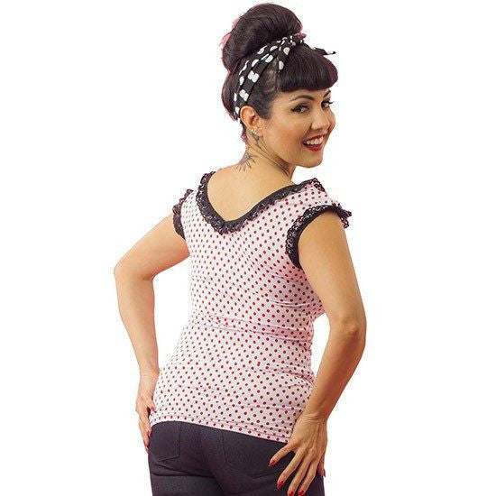 Women&#39;s &quot;Red Dot&quot; French Top by Pinky Pinups (White) - www.inkedshop.com
