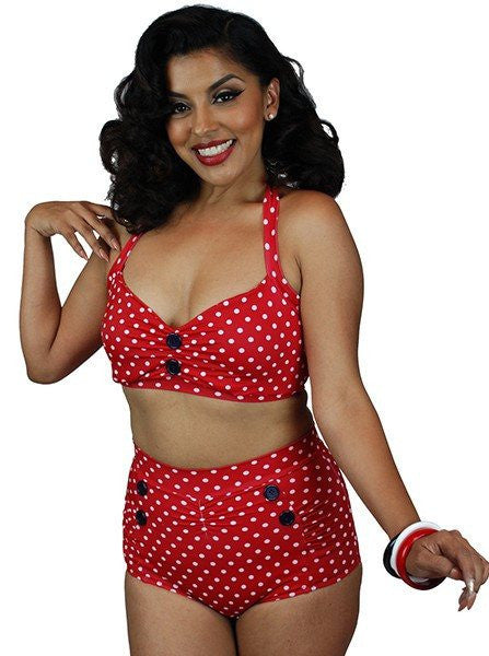 Women&#39;s &quot;Vintage&quot; Two Piece Swimsuit by Pinky Pinups (Red/White) - www.inkedshop.com