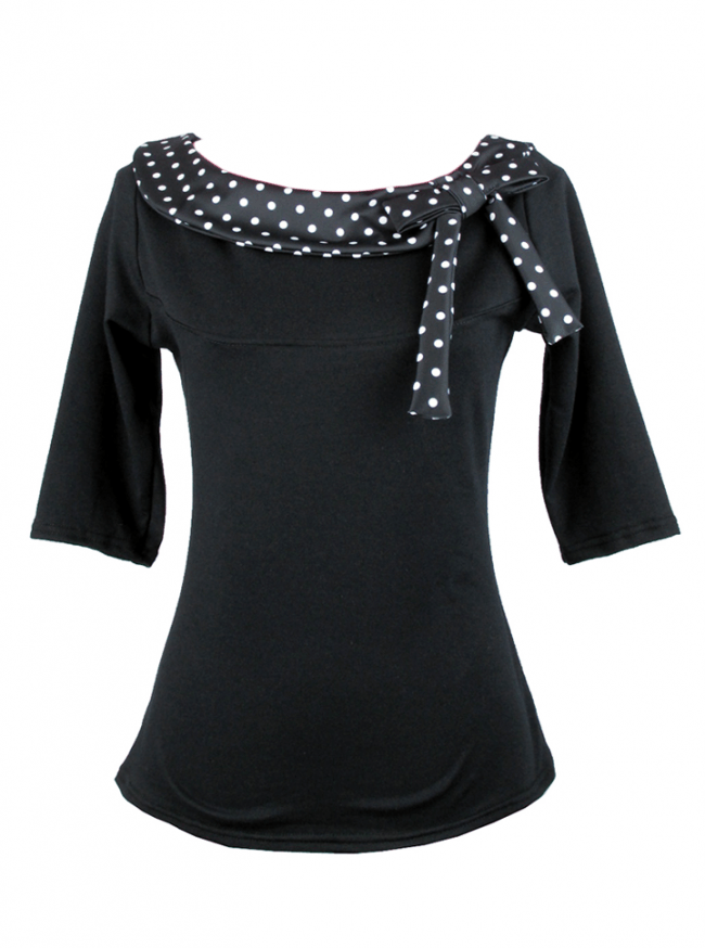 Women&#39;s &quot;Side Bow Polkadot&quot; Top by Pinky Pinups (Black/White) - www.inkedshop.com