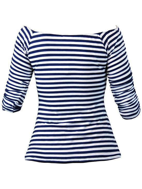 Women&#39;s &quot;Off The Shoulder&quot; Top by Pinky Pinups (Navy/White) - www.inkedshop.com