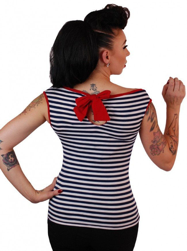 Women&#39;s &quot;Striped&quot; Boat Neck Tank by Pinky Pinups (Navy/White) - www.inkedshop.com