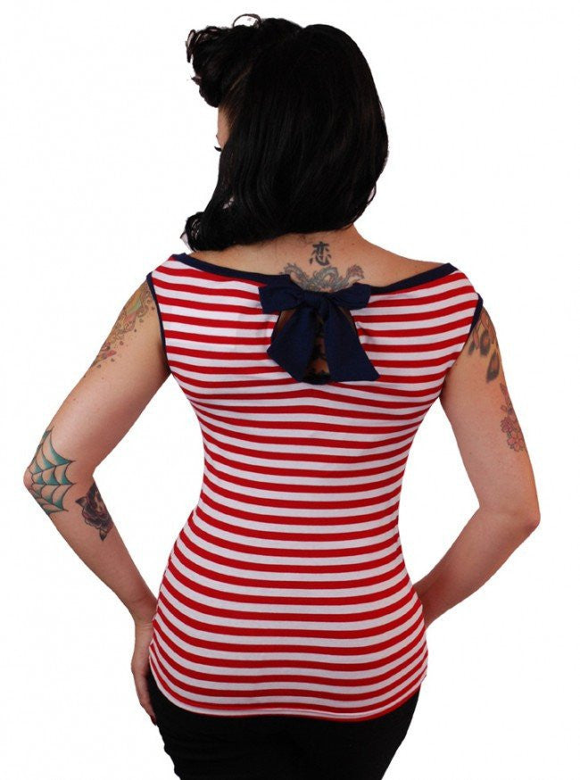 Women&#39;s &quot;Striped&quot; Boat Neck Tank by Pinky Pinups (Red/White) - www.inkedshop.com