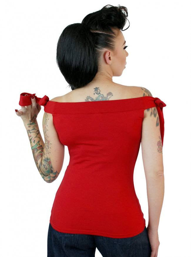 Women&#39;s &quot;Solid&quot; Shoulder Top by Pinky Pinups (Red) - www.inkedshop.com