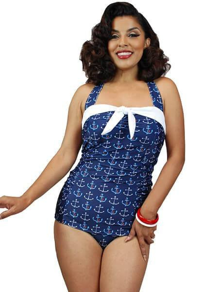 Women&#39;s &quot;Anchor&quot; Swimsuit by Pinky Pinups (Blue) - www.inkedshop.com