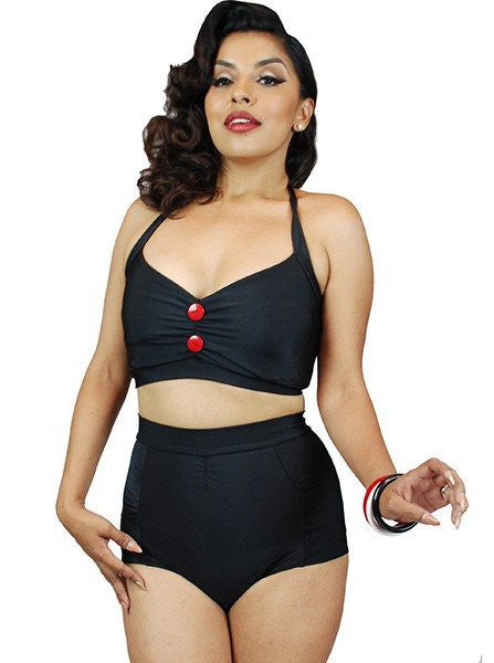 Women&#39;s &quot;Vintage&quot; Two Piece Swimsuit by Pinky Pinups (Black) - www.inkedshop.com