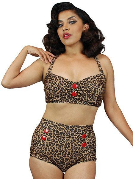Women&#39;s &quot;Vintage&quot; Two Piece Swimsuit by Pinky Pinups (Leopard) - www.inkedshop.com
