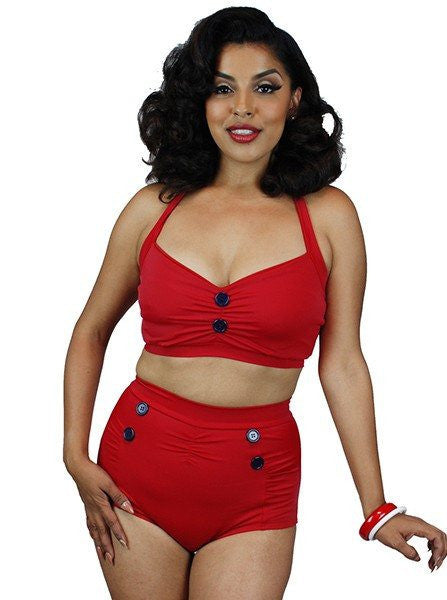 Women&#39;s &quot;Vintage&quot; Two Piece Swimsuit by Pinky Pinups (Red) - www.inkedshop.com