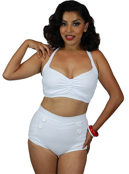 Women&#39;s &quot;Vintage&quot; Two Piece Swimsuit by Pinky Pinups (White) - www.inkedshop.com
