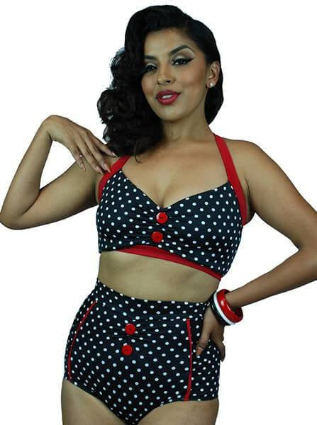 Women&#39;s Dots Vintage Two Piece Swimsuit by Pinky Pinups (Black) - www.inkedshop.com