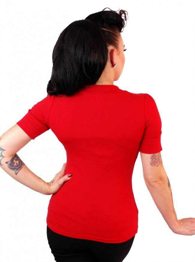 Women&#39;s &quot;Puff Sleeve&quot; Bow Top by Pinky Pinups (Red) - www.inkedshop.com