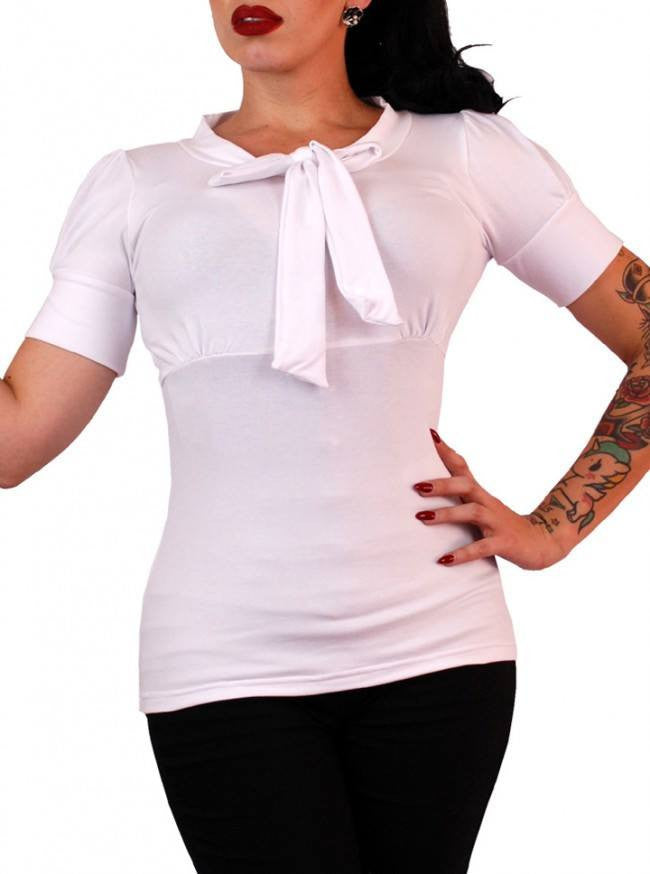 Women&#39;s &quot;Puff Sleeve&quot; Bow Top by Pinky Pinups (White) - www.inkedshop.com