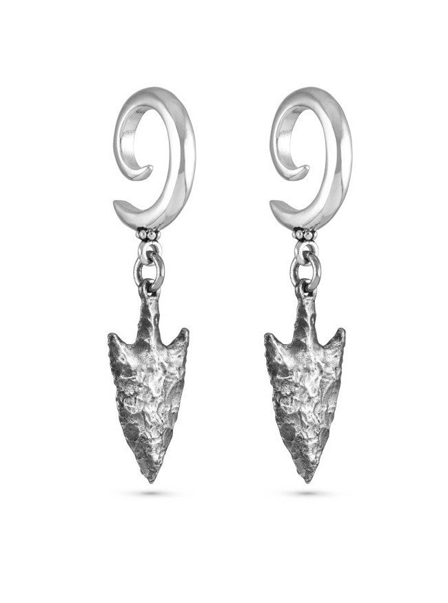 &quot;Arrowhead Gauged Spiral Earrings&quot; Earrings by Lost Apostle (Silver) - www.inkedshop.com