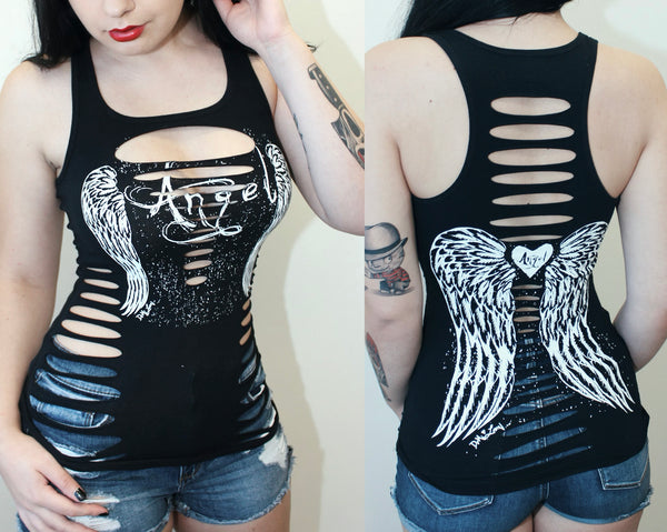 Women's Fallen Angel Wings Slashed Tank by Demi Loon | Inked Shop