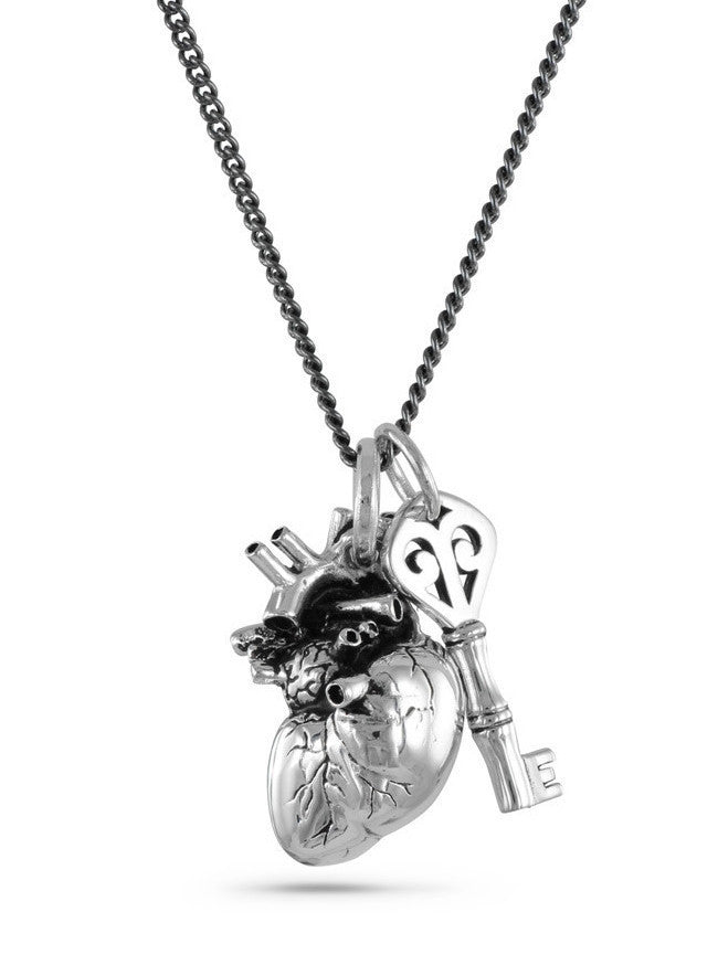 &quot;Anatomical Heart &amp; Key Necklace&quot; by Lost Apostle (Silver) - www.inkedshop.com