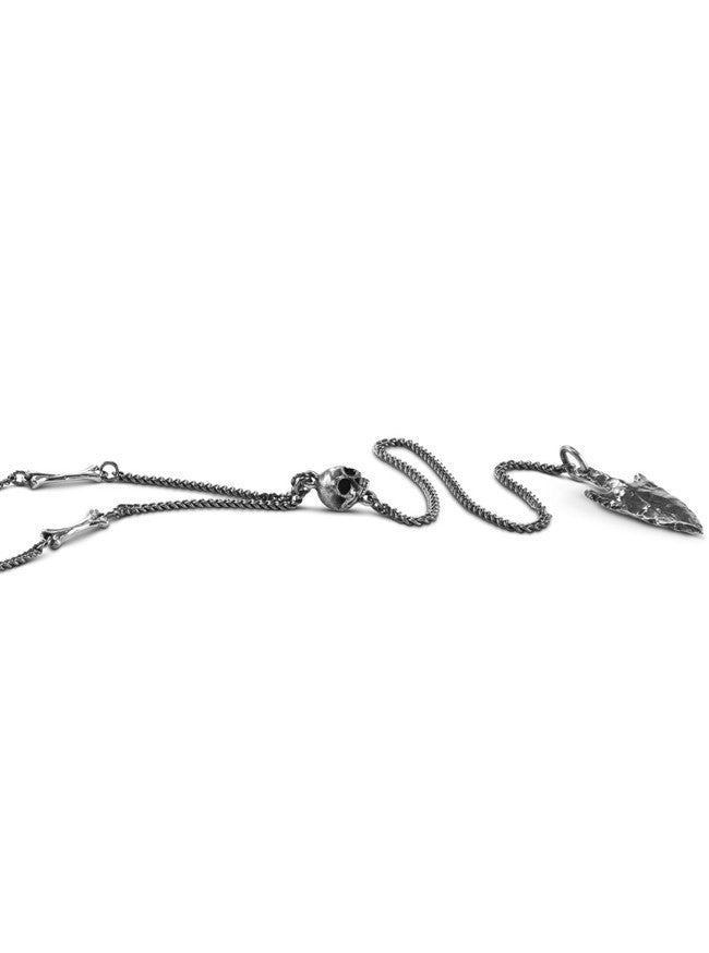 &quot;Arrowhead Necklace with Skull &amp; Bones&quot; by Lost Apostle (Silver) - www.inkedshop.com