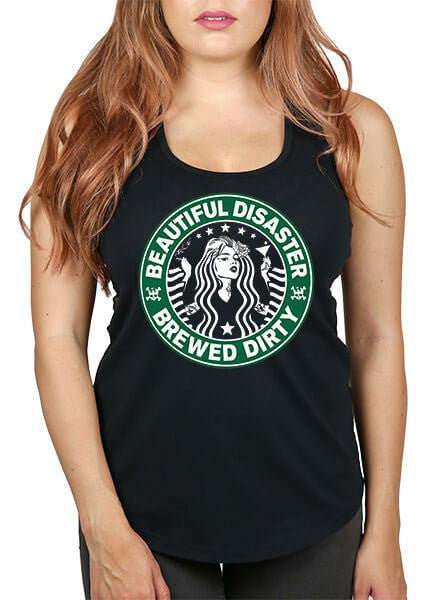 Women&#39;s &quot;Brewed Dirty&quot; Racerback Tank by Beautiful Disaster (Black) - www.inkedshop.com