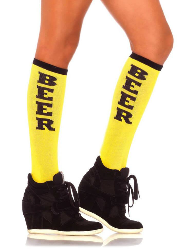 Women&#39;s &quot;Beer Run&quot; Knee High Socks by Leg Avenue (Yellow) - www.inkedshop.com