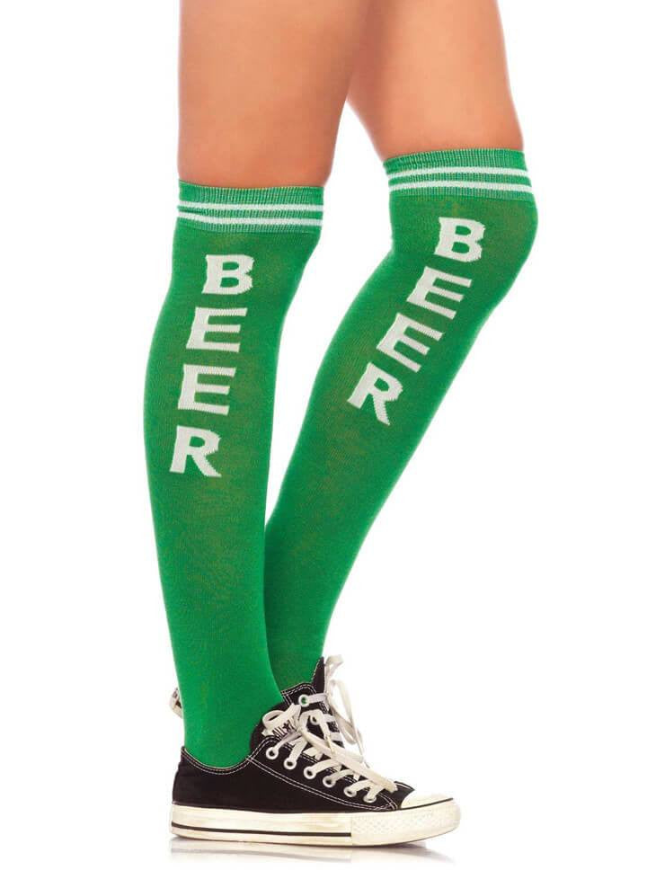 Women&#39;s &quot;Beer Time&quot; Knee High Socks by Leg Avenue (Green) - www.inkedshop.com