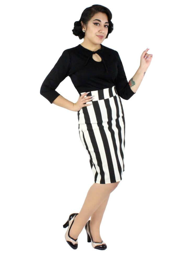 Women&#39;s &quot;Striped&quot; Pin-Up Pencil Skirt by Hemet (Black/White) - www.inkedshop.com