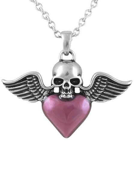 &quot;Winged Skull &amp; Heart&quot; Necklace by Controse (Silver) - www.inkedshop.com