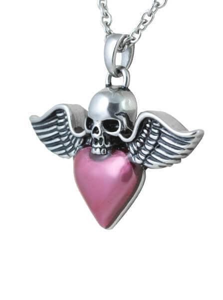&quot;Winged Skull &amp; Heart&quot; Necklace by Controse (Silver) - www.inkedshop.com