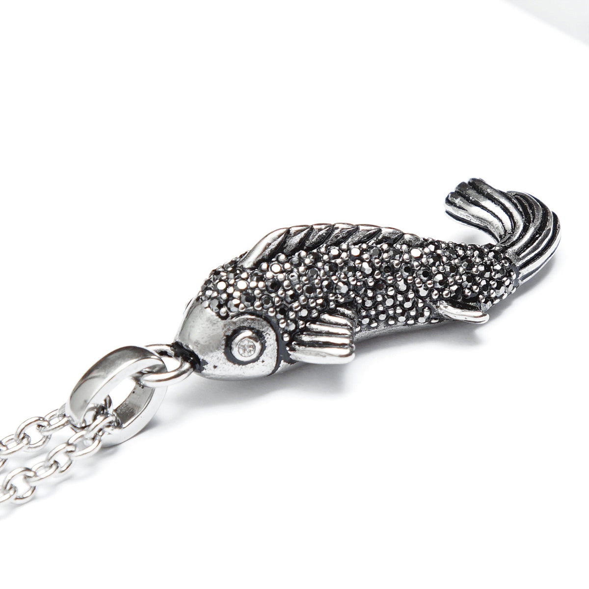 Black &amp; White Sparkling Koi Fish Necklace