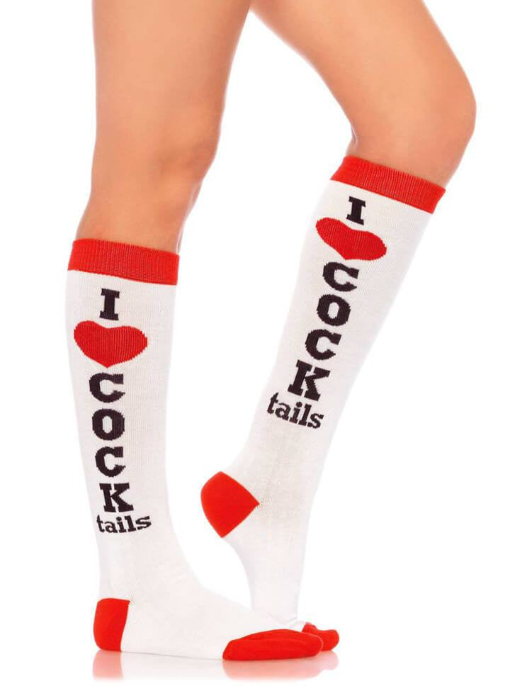 Women&#39;s &quot;Cocktails&quot; Knee High Socks by Leg Avenue (White/Red) - www.inkedshop.com