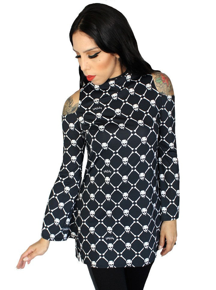 Women&#39;s &quot;Skull Baby Cold Shoulder&quot; Tunic by Demi Loon (Black) - www.inkedshop.com