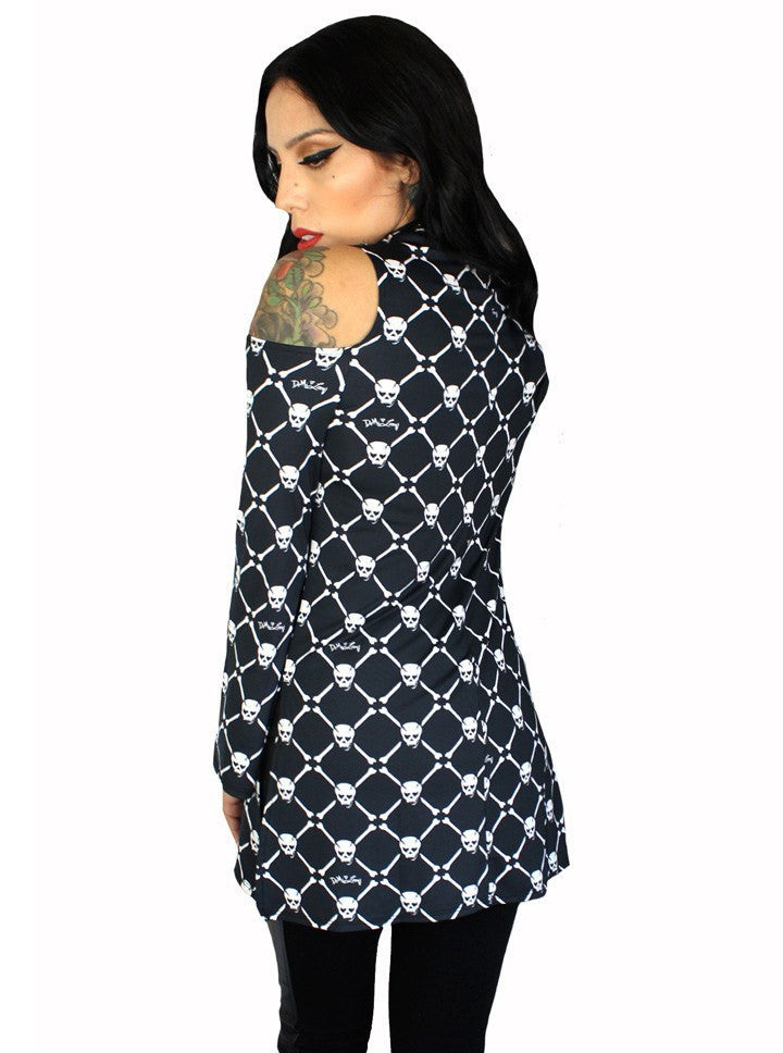 Women&#39;s &quot;Skull Baby Cold Shoulder&quot; Tunic by Demi Loon (Black) - www.inkedshop.com