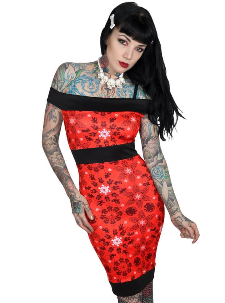 Women&#39;s &quot;Krampus&quot; Pencil Dress by Kreepsville 666 (Red) - www.inkedshop.com
