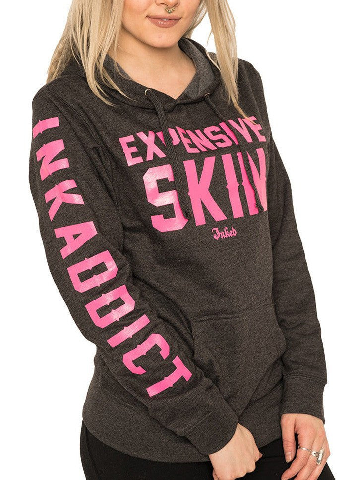Women&#39;s &quot;Expensive Skin&quot; Hoodie by InkAddict x INKED (Charcoal) - www.inkedshop.com