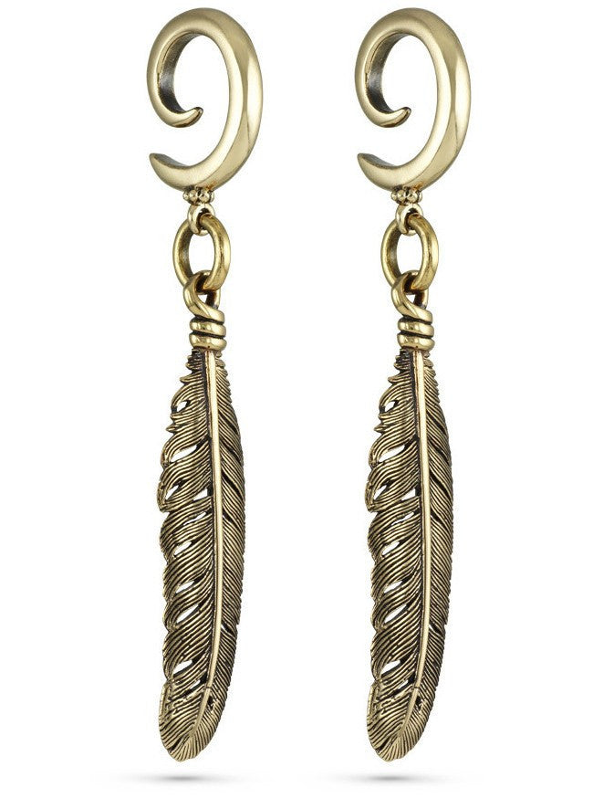 &quot;Feather Gauged Spiral Earrings&quot; Earrings by Lost Apostle (Bronze) - www.inkedshop.com