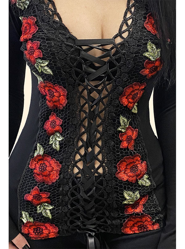 Women&#39;s Flamenco Rose Lace Up Corset Top