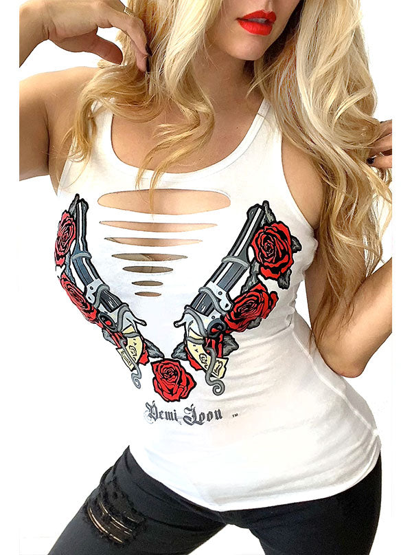 Women's Guns Roses Cut-Out Slashed Tank by Demi Loon | Inked Shop
