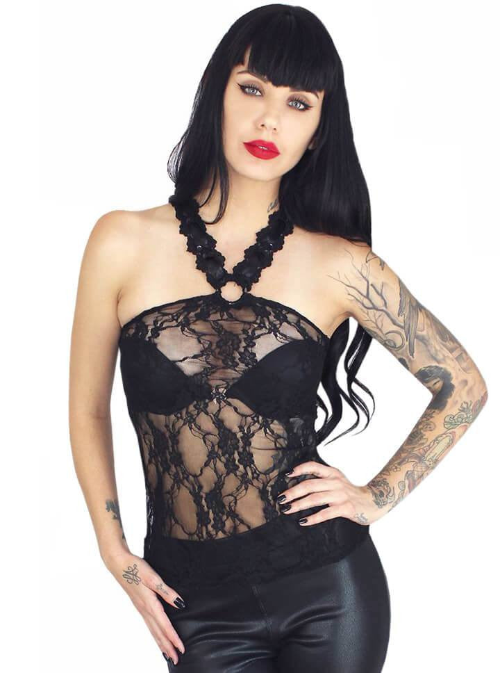 Women&#39;s &quot;Adaline&quot; Lace Neck O-Ring Tank by Demi Loon (Black) - www.inkedshop.com