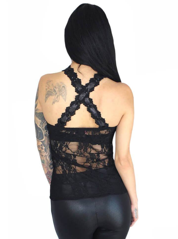 Women&#39;s &quot;Adaline&quot; Lace Neck O-Ring Tank by Demi Loon (Black) - www.inkedshop.com