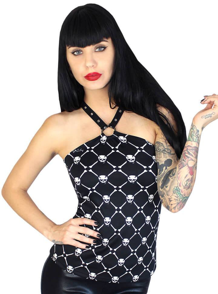 Women&#39;s &quot;Skull Baby Gothic Lace&quot; High Neck O-Ring Tank by Demi Loon (Black) - www.inkedshop.com