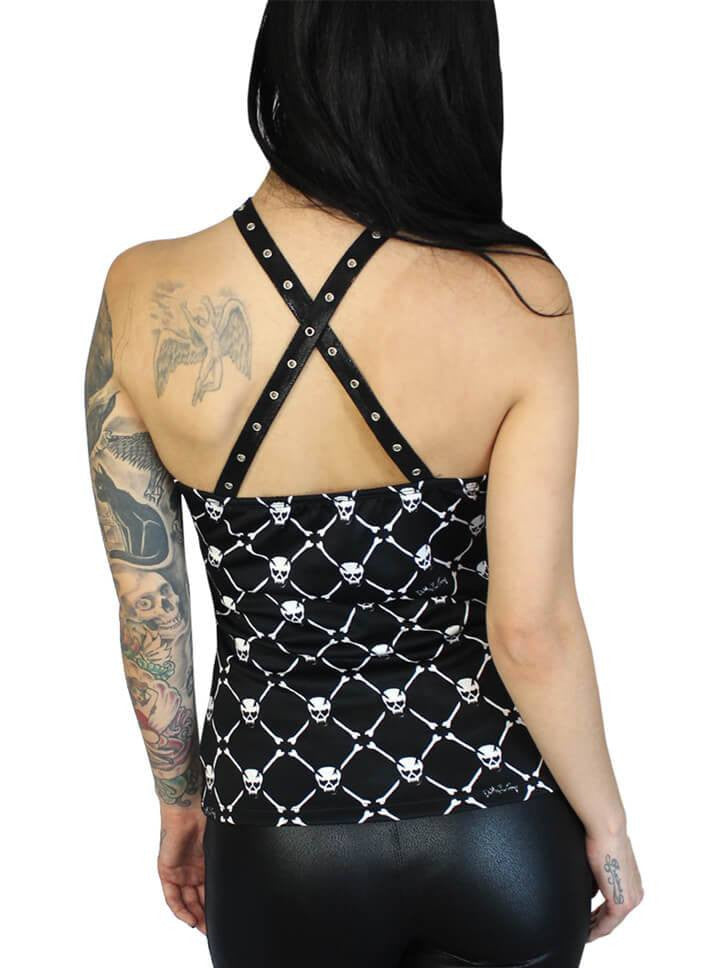 Women&#39;s &quot;Skull Baby Gothic Lace&quot; High Neck O-Ring Tank by Demi Loon (Black) - www.inkedshop.com
