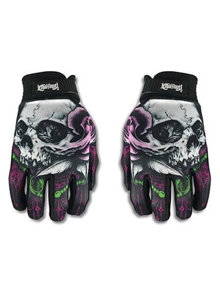 &quot;Floral Skull&quot; Gloves by Lethal Angel - www.inkedshop.com